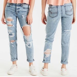 American Eagle heavy destruction high-rise Tomgirl jeans, x-long length